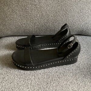 Black Leather Flat Sandals